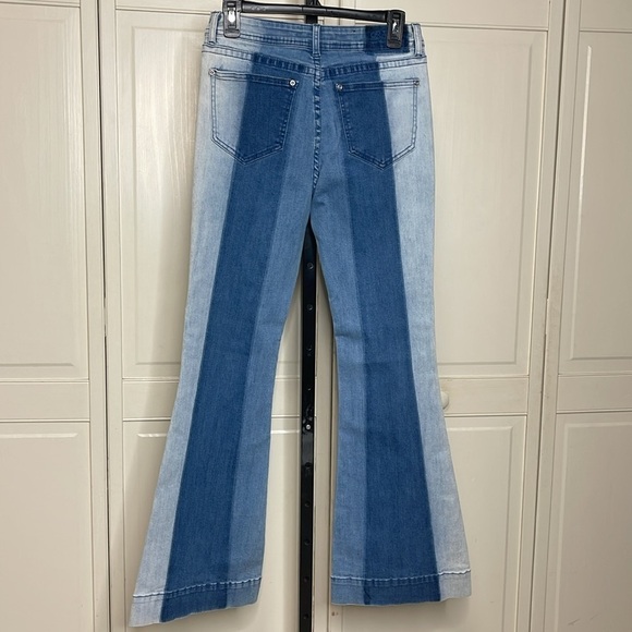 Grace in LA Women’s High Waist Retro 70’s Flared Three Tone Blue Jeans Size 28 - Picture 5 of 10